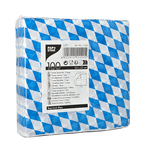 100 Servietten, 1-lagig 1/4-Falz 33 x "Bayrisch Blau" - 2